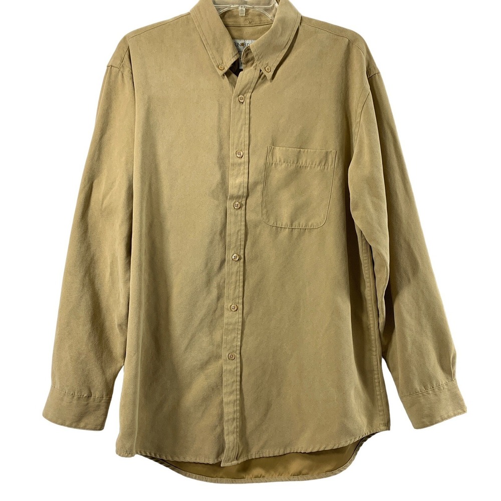 Sun River Shirt Mens Medium Faux Suede Tan Brown Button Up Long Sleeve Casual